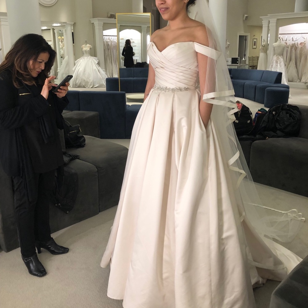 Mikaella off the shoulder wedding gown w/sash